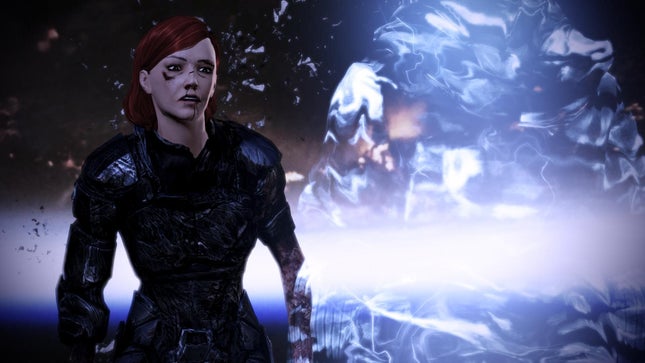 Commander Shepard confronts the blue whirling boy at the end of Mass Effect 3.